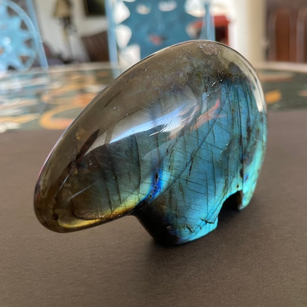Natural Crystal Labradorite Hand-carved Polar Bear - Exquisite Colors / 4 inches